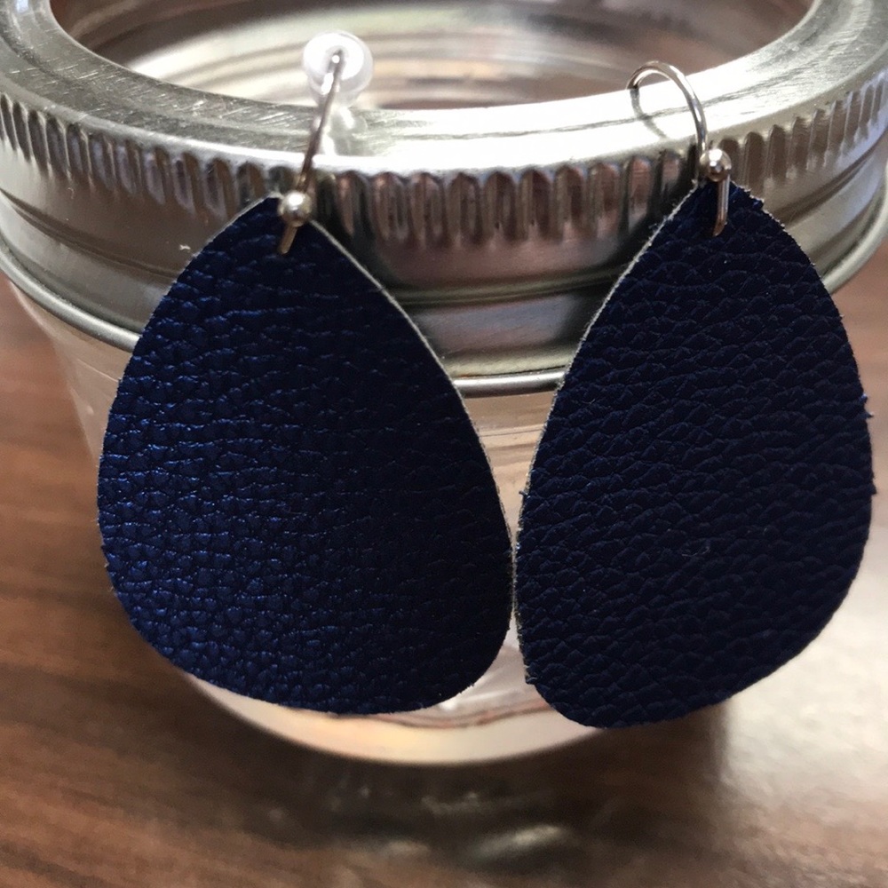 blue leather earrings